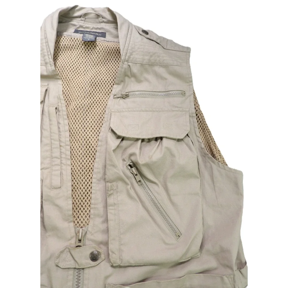 VTG Banana Republic Safari Travel Photojournalist Utility Vest Cotton Medium 90s